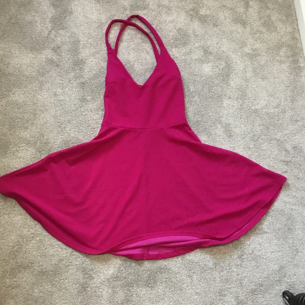 SHEIN Fuchsia Double-Strap V-Neck Skater Tank